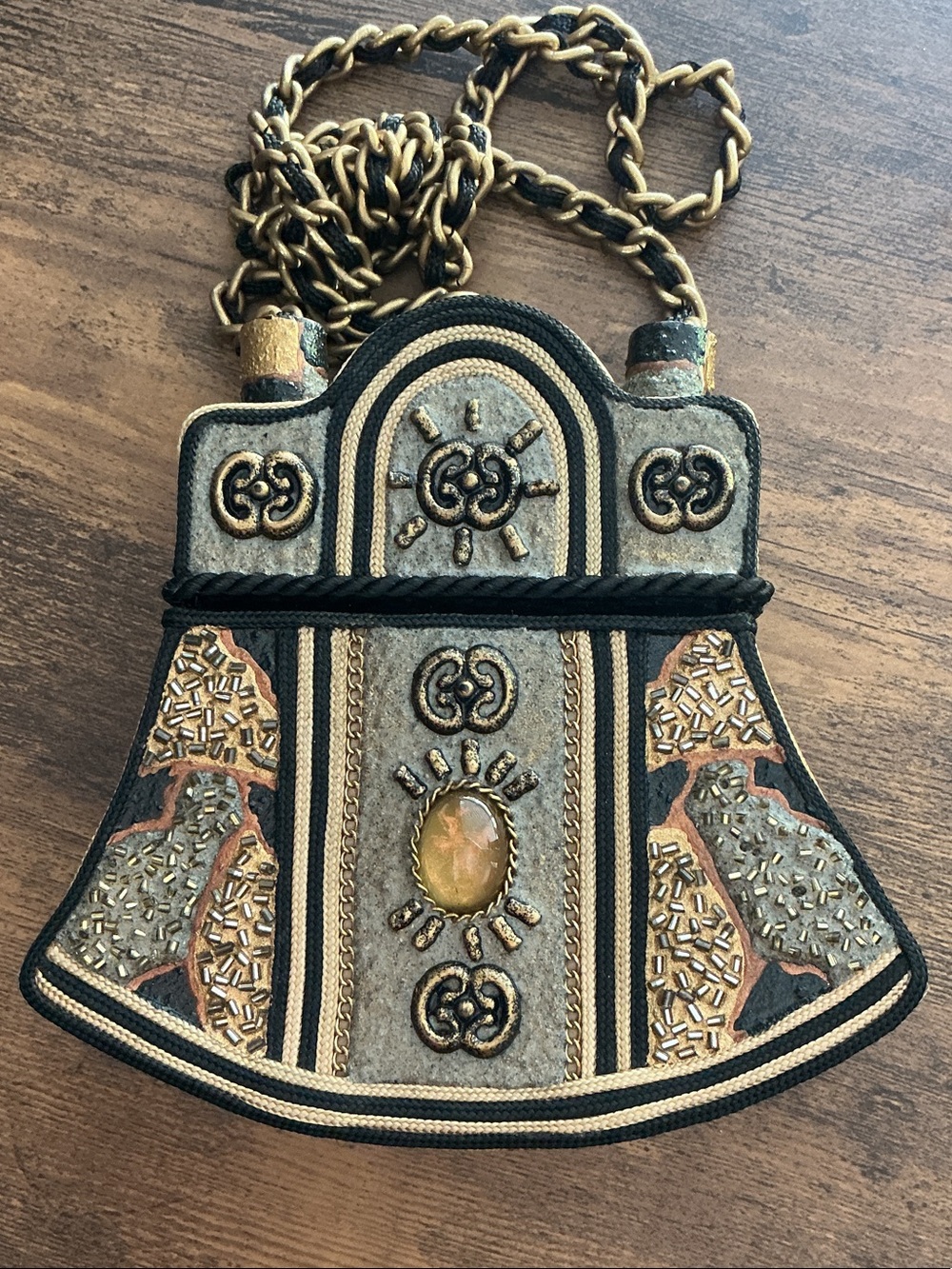 Mary Frances Gold, Black & Cream Beaded Mini Shoulder Bag